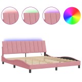 Cadru de pat cu LED fara saltea, Hanko, roz, 180x200 cm, catifea