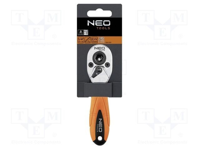 Clichet 1/4 cu comutator și m&acirc;ner ergonomic 105mm pentru capete de șurubelniță NEO TOOLS