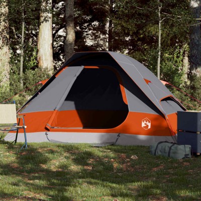 vidaXL Cort de camping pentru 2 persoane, gri/portocaliu, impermeabil foto
