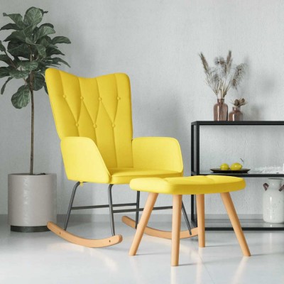 vidaXL Scaun balansoar cu taburet, galben muștar, textil foto