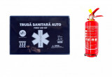 Kit siguranta rutiera - Trusa medicala auto + Stingator cu manometru 5 ani OMC