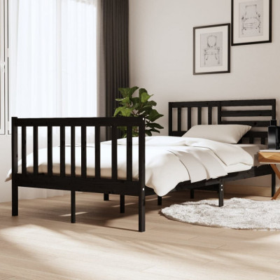 vidaXL Cadru de pat mic dublu, negru, 120x190 cm, lemn masiv foto