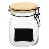 Borcan Sticlă, 1L, Capac Lemn, Siguranță, Etichetă Notițe, Transparent, Oem