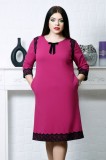 Cumpara ieftin Rochie croi lejer cu insertii de dantela si funda fucsia - 40Marimea, Yves