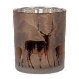 Cumpara ieftin Set 2 candele Craciun sticla argintie maro 7x8 cm