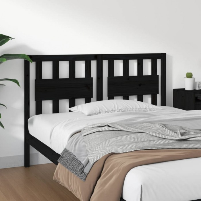 vidaXL Tăblie de pat, negru, 145,5x4x100 cm, lemn masiv de pin 818574