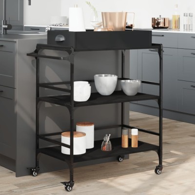 Gossi carucior de bucatarie, negru, 81,5x41x92,5 cm, lemn prelucrat foto