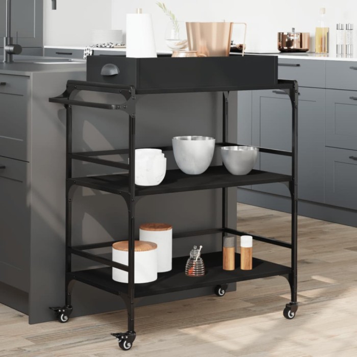 Gossi carucior de bucatarie, negru, 81,5x41x92,5 cm, lemn prelucrat