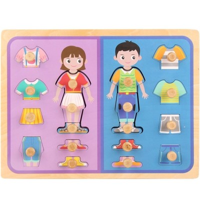 Puzzle Montessori din Lemn pentru Copii, Cyrax, 3D, 0-3 Ani, Model Imbracaminte, Educativ, Intuitiv, Creativ, 18 Piese, Multicolor foto