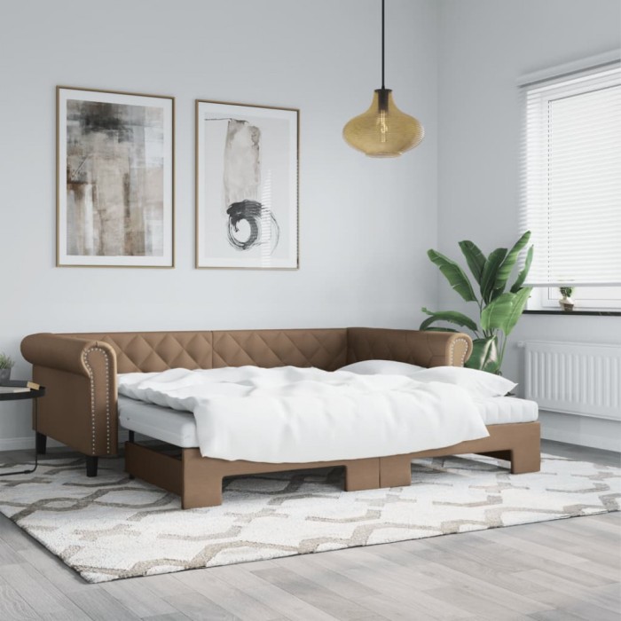 vidaXL Pat de zi cu extensie și saltele cappuccino 90x200 cm piele eco 3197730