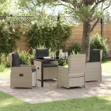 Set 5 piese vidaXL grădină, ratan gri deschis, masă dreptunghiulară 140 cm, 4 locuri, exterior, perne incluse