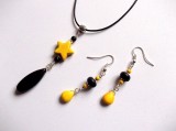 set colier si cercei cu howlite galben si negru 33315