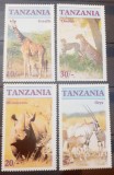 Cumpara ieftin Tanzania animale salbatice, fauna africana girafa ghepard rinocer SERIE 4V.MNH