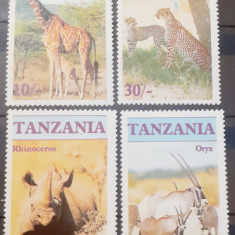 Tanzania animale salbatice, fauna africana girafa ghepard rinocer SERIE 4V.MNH