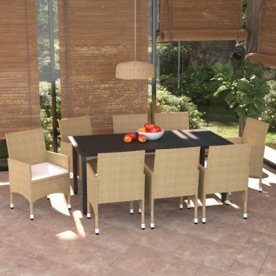 vidaXL Set mobilier de grădină cu perne, 9 piese, bej, poliratan foto