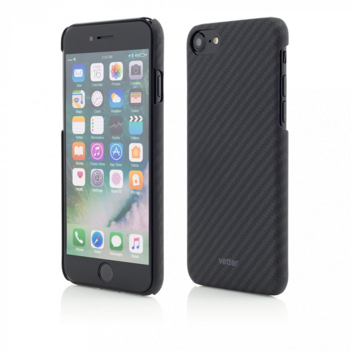 Husa Vetter pentru iPhone 7, Smart Case Carbon Design, Rubber Feel, Negru