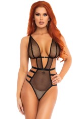 Lenjerie sexy LEG AVENUE Teddy, design erotic cu plasă și bretele subțiri, negru, mărime S / M (model 89258)