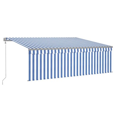 Copertina automata cu stor&amp;amp;senzor vant&amp;amp;LED, albastru&amp;amp;alb, 4x3 m foto