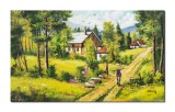 Cumpara ieftin Tablou peisaj rural de la munte pictat manual, Amintiri de la bunici, 100x60cm ulei pe panza Constantin Feraru