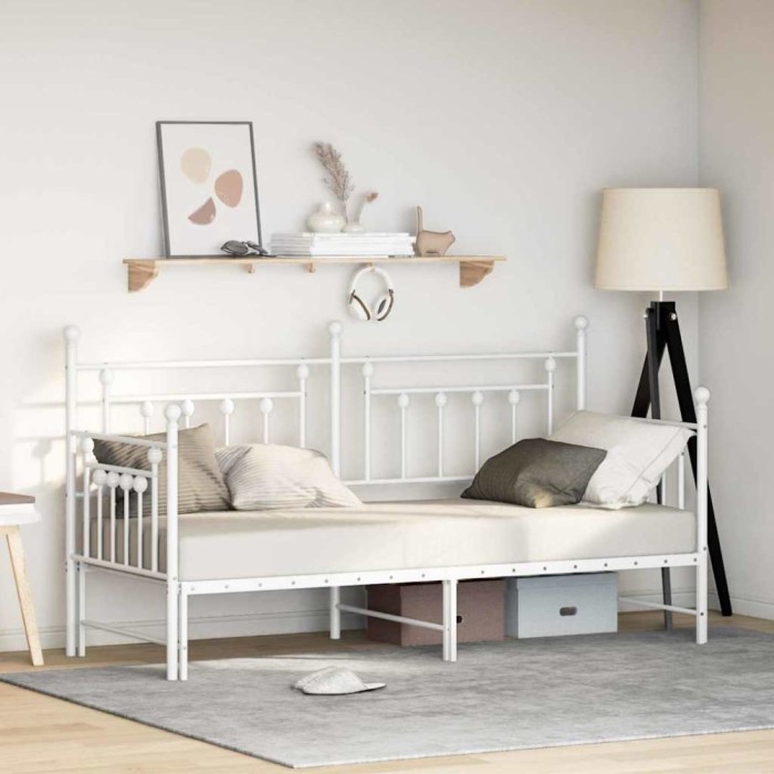 vidaXL Cadru de pat de zi cu headboard Alb 80 x 200 cm Oțel