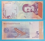 Bancnota Venezuela 5 Bolivares 2018 Sapito Rayado UNC, Serie A269576, P#102, Hartie, Jose Felix Ribas, Broasca, Stema, Parc National