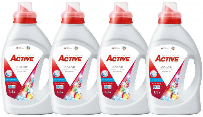 Detergent lichid pentru rufe colorate Active, 4 x 1.5 litri, 120 spalari