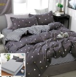 Cumpara ieftin Lenjerie Pat Bumbac Gri cu Elastic 4 Piese 180x200 cm