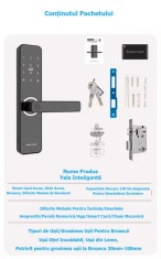 Yala/clanta inteligenta smart, compatibil usa metalica, aplicatie telefon, control de la distanta, citire ampreta, cod acces, card acces, cheie acces,