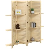 HOMCOM Paravant interior 4 panouri 160L x 170&Icirc; cm 3 rafturi pliabile separatoare de cameră uși pliante natural | Aosom Romania