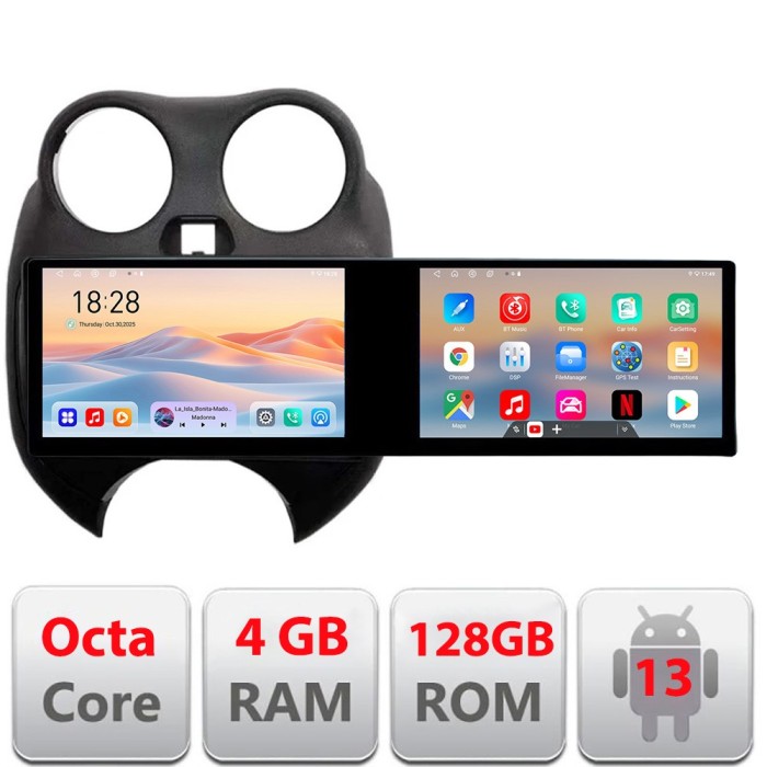 Navigatie Nissan Micra 2010-2014 Edotec 2 ecrane 8 core 4+128 21.6 inch Incell android Wifi 5Ghz gps internet KIT-micra2010 CarStore Technology