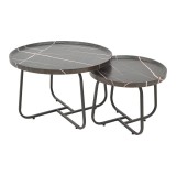 Cumpara ieftin Set de 2 masute de cafea Crismory MDF nuanta marmura neagra cu picioare metalice negre 70x70x46.5 cm