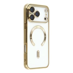 Husa compatibila cu IPhone 17 Pro, ALC MOBILE, pentru telefon mobil cu protectie pentru camera, Tehnologie MagSafe, rezistenta la socuri, contur Gold