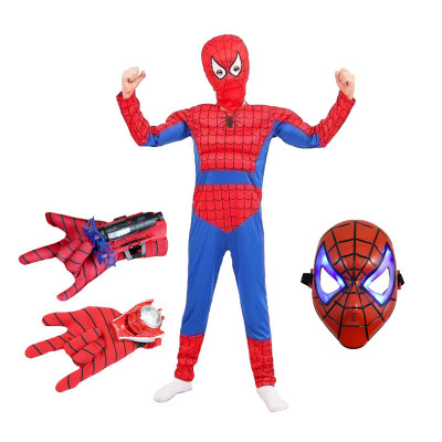 Set costum Ultimate Spiderman IdeallStore&amp;reg; pentru copii, 100% poliester, 95-110 cm, manusa ventuze, discuri si masca LED foto