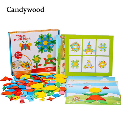 Joc educativ montessori tip Tangram cu 250 piese din lemn CX-3236 foto