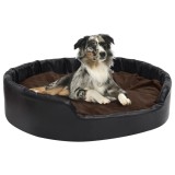 Cumpara ieftin Pat pentru c&acirc;ini, negru/maro, 99x89x21 cm, pluș/piele ecologică
