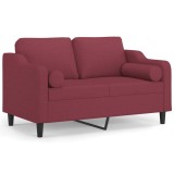 Cumpara ieftin Canapea cu 2 locuri cu pernute, rosu vin, 120 cm, textil