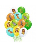 Set 12 baloane latex imprimate cu animale din savana 30 cm