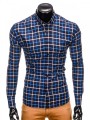 Camasa pentru barbati, bleumarin-albastru, cu model, slim fit, casual, carouri, cu guler - k399, S, Maneca lunga
