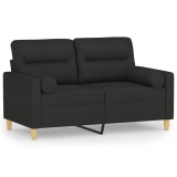 Canapea cu 2 locuri cu pernute, negru, 120 cm, textil