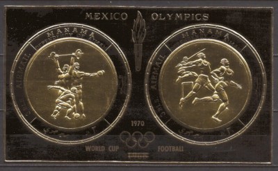 MANAMA 1970 SPORT J.O. DE VARA ( colita dt. cu supr. cu folie aurie) MNH foto