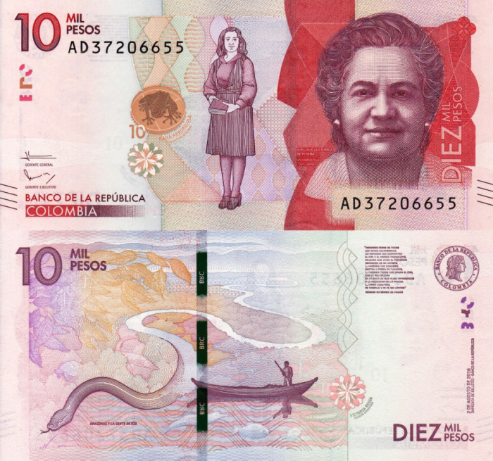 COLUMBIA 10.000 pesos 2016 UNC!!!