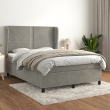 VidaXL Pat box spring cu saltea, gri deschis, 140x190 cm, catifea 3129147