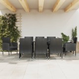 VidaXL Set mobilier de grădină, 9 piese, negru, poliratan și oțel