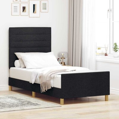 vidaXL Cadru de pat cu headboard Negru 100 x 200 cm țesătură 3344629 foto