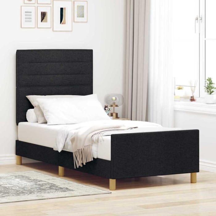 vidaXL Cadru de pat cu headboard Negru 100 x 200 cm țesătură 3344629