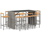 Cumpara ieftin Set bar pentru gradina, 7 piese, gri, poliratan/lemn acacia