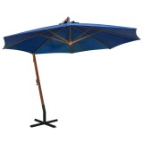 vidaXL Umbrelă &icirc;n consolă cu st&acirc;lp, azuriu, 3,5x2,9 m, lemn de brad