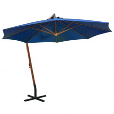 vidaXL Umbrelă suspendată cu stâlp, albastru azur, 3,5x2,9 m lemn brad