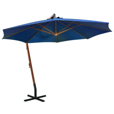 vidaXL Umbrelă suspendată cu st&amp;acirc;lp, albastru azur, 3,5x2,9 m lemn brad foto