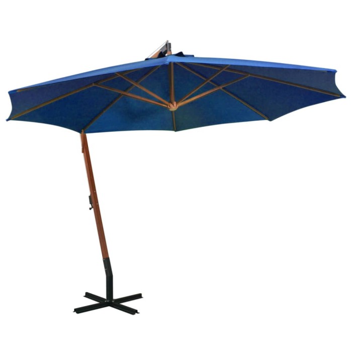 vidaXL Umbrelă &icirc;n consolă cu st&acirc;lp, azuriu, 3,5x2,9 m, lemn de brad